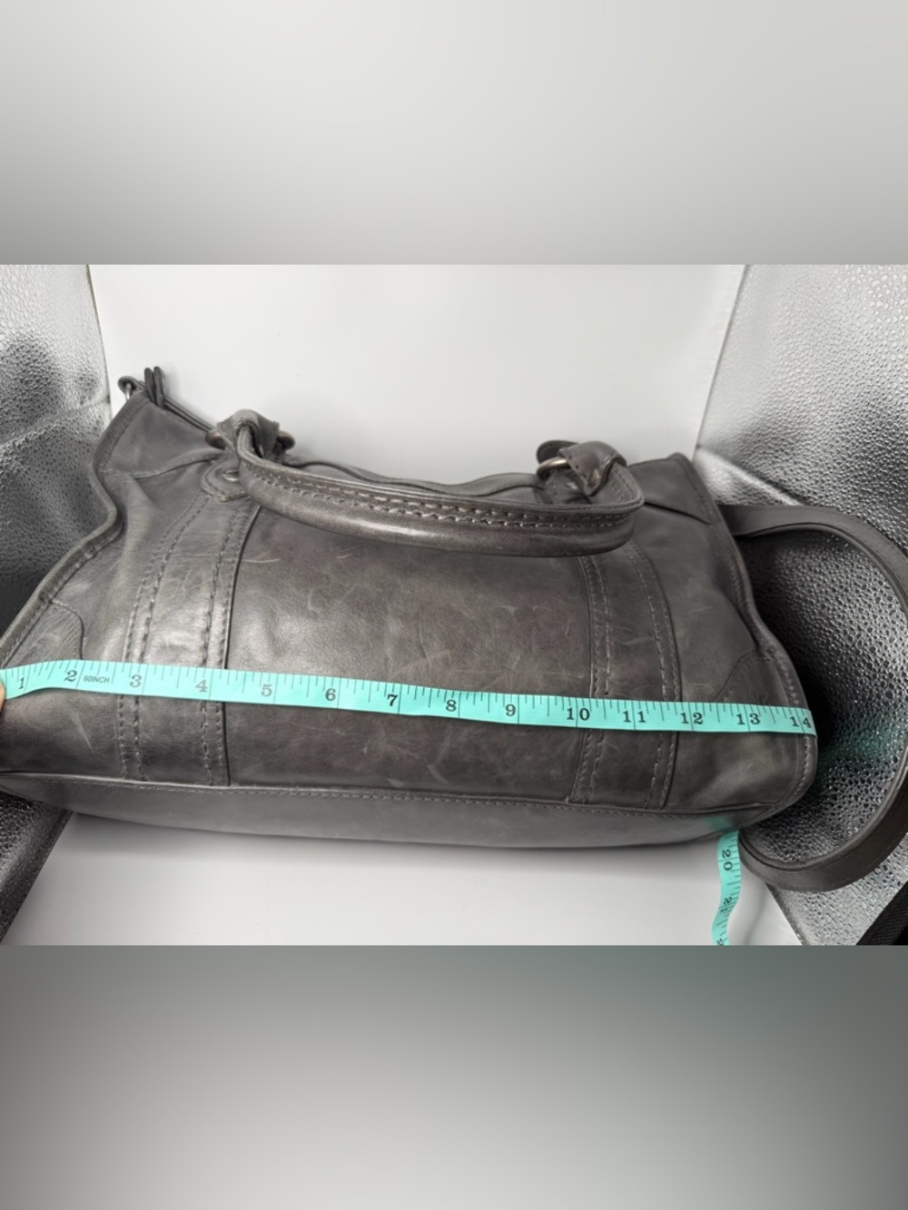 NWOT Frye Melissa Leather Satchel with Top Handles 2 way bag color: Carbon Gray - Picture 13 of 13